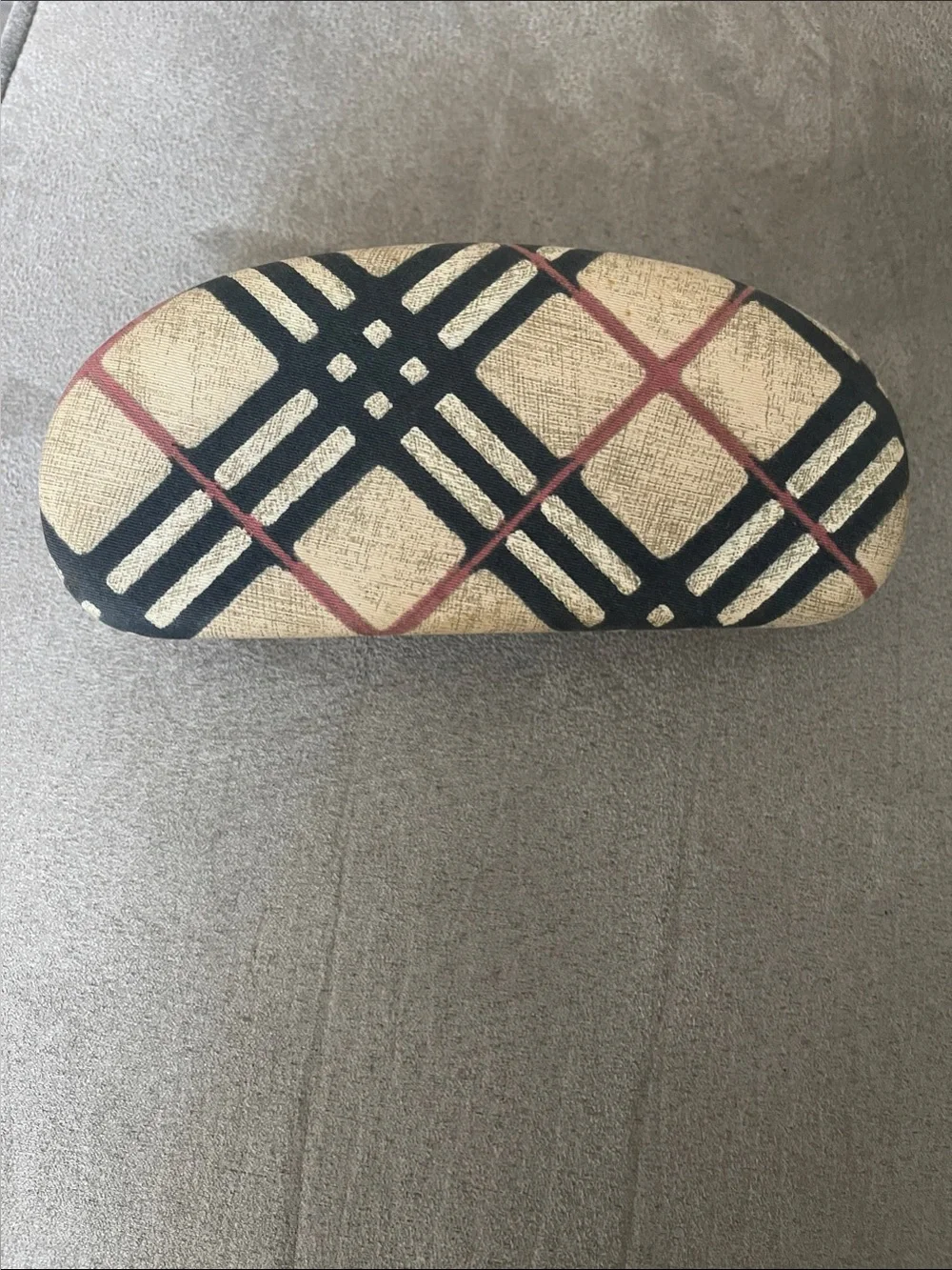 Burberry Beige Plaid Sunglasses Case with Black and Red Accents